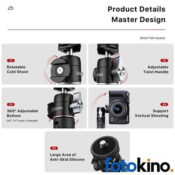 Ulanzi U-60 cabeza de trípode con 2 soportes de zapata fría para Vlog Video Mic luz LED - Image 4